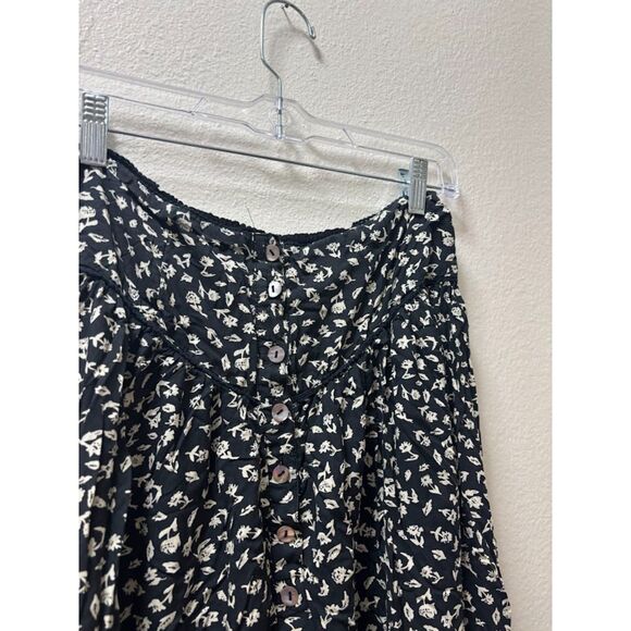 Free People Women's Medium Easy to Love Black Floral Midi Crop Top Set Outfit - Picture 7 of 8